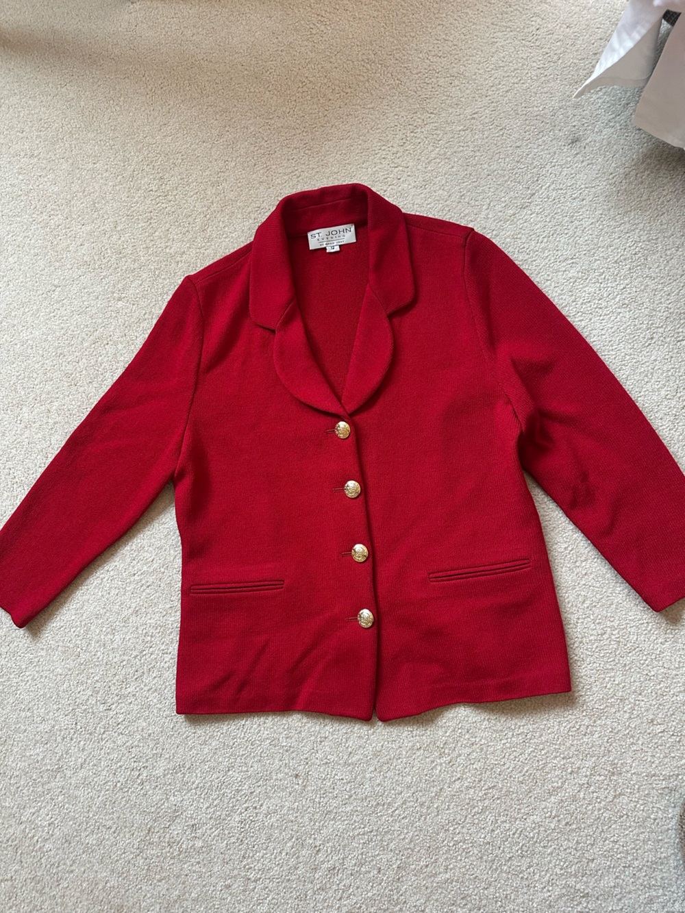 St. John Red Knit Blazer with Decorative Buttons